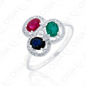 18 KARAT DIAMOND AND GEMSTONE RING